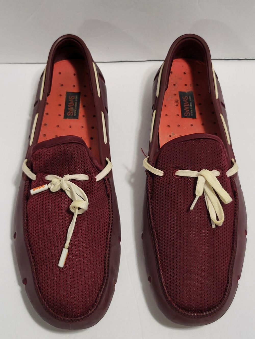 Swims Men’s Burgundy Mesh Boat Shoes with Cream Laces